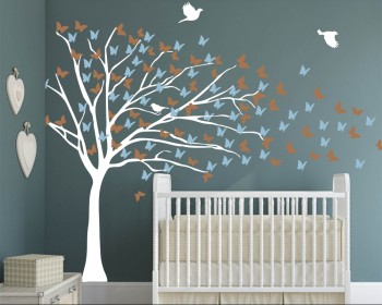 Blowing Tree With Butterflies Wall Decal